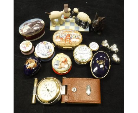 A collection of various Halcyon Days and other type enamelled boxes to include "The Metropolitan Opera" music box version, a 