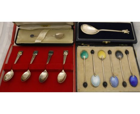 A Mappin and Webb silver royal commemorative spoon for the Royal Wedding, 29th July 1981, a set of six silver and enamel coff