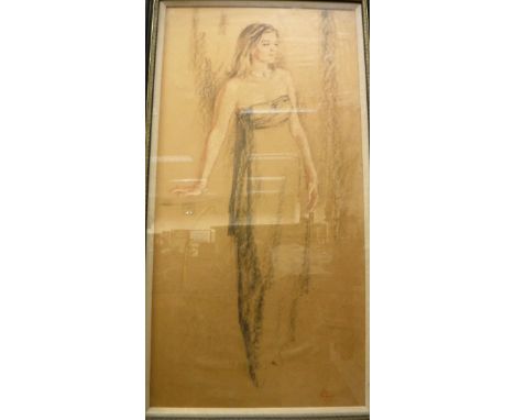 JOHN REDVERS "A young lady", full length portrait, pastel on paper, signed and dated 1996 lower right, together with a framed