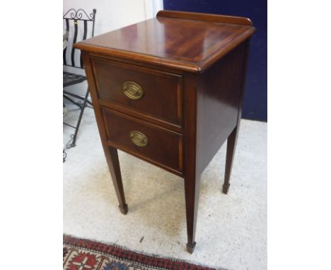 A pair of mahogany lamp tables with two drawers to squared tapered legs on spade feet CONDITION REPORTS 91cm tall and 49cm wi