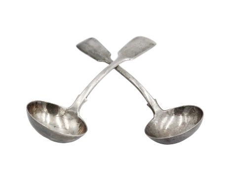 A silver sauce ladle by William Rawlings Sobey.  Exeter 1840, length 18.5cm; Together with another silver sauce ladle by John