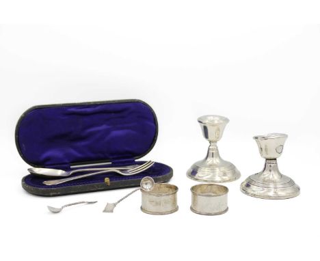 A selection of silver including an Edwardian trifid pattern Christening fork & spoon set. Maker Henry Williamson Ltd, Sheffie