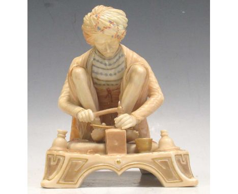 A Royal Worcester figure of Karan Singh the trinket maker from the Indian Craftsmen series, late 19th century, 13cm highSome 