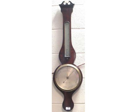 An early 19th century 'William Harris, number 17 High Street HOLB London' mahogany wheel barometer, with thermometer and circ
