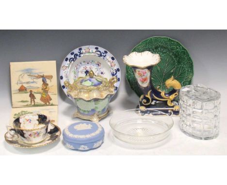A mixed lot of china including lustre jugs, Herend ashtray, cornucopia vase, small cups and saucers, vases and plates