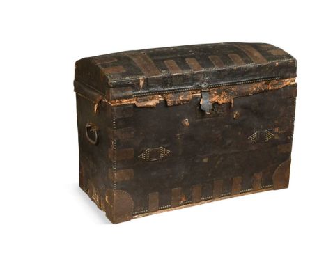 A Royal patronage trunk, by William Robertson, late 18th century, the leather and iron bound dome-topped chest with studwork 