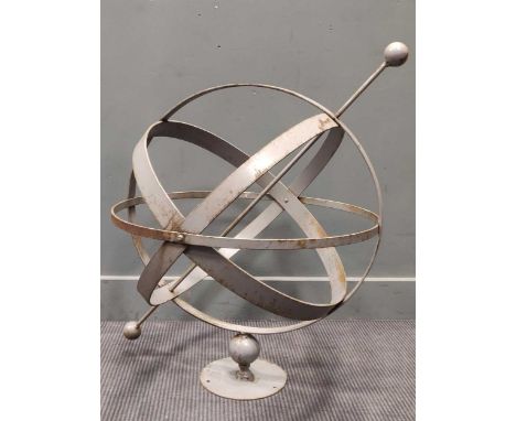 A hand-forged wrought iron armillary sphere sundial, 84cm high, globe diameter 64cm