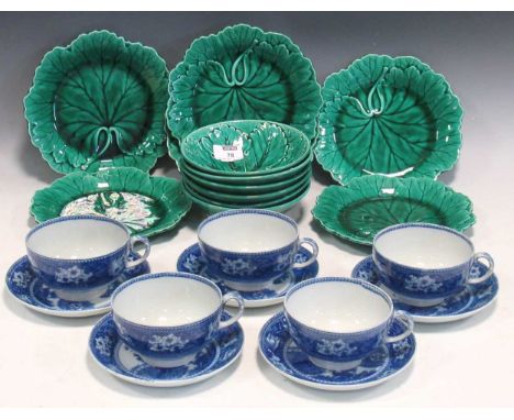 Wedgwood Fallow Deer part service with five cups, six plates, saucers etc, with six green leaf moulded pattern bowls and side
