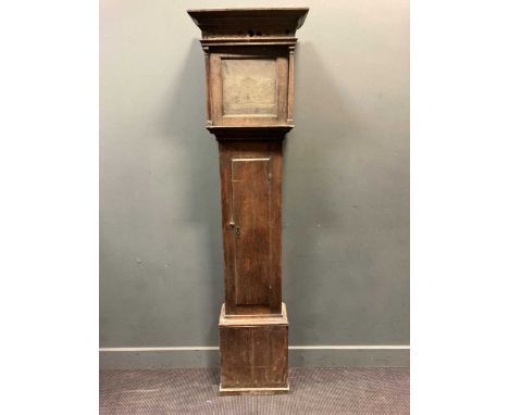 A Georgian oak longcase clock, the brass dial engraved Tipton Ludlow, 206cm highThe pendulum is broken and lost its suspensio