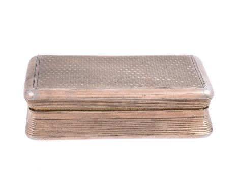 A late George III silver gilt rectangular snuff box by William Elliott, London 1810, engine turned with reeded concave sides,