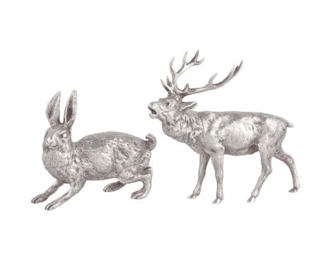A silver model of a hare by B. S. E. Products (Brian &amp; Sian Eade), London 1977 (jubilee mark), 8cm (3 1/8in) high; and a 
