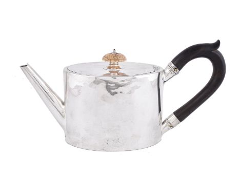 ϒ [Military interest] A George III silver straight-sided oval tea pot by William Vincent, London 1783, with an ivory oval but