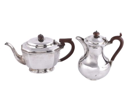 A silver canted rectangular tea pot by William Neale &amp; Son Ltd, Birmingham 1931, with a composition finial and handle, 27