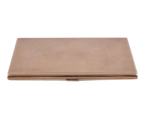 A 9 carat gold rectangular cigarette case by John Henry Wynn, Birmingham 1934, engine turned overall, 14cm (5 1/2in) long, 16