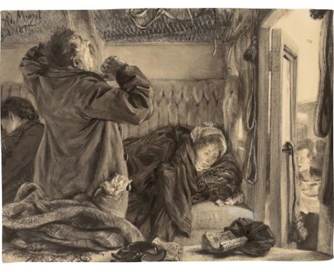 (See English version below)Adolph Menzel (Breslau 1815 – 1905 Berlin). Morgens früh im Nachtschnellzug. 1877Tuschpinsel und -