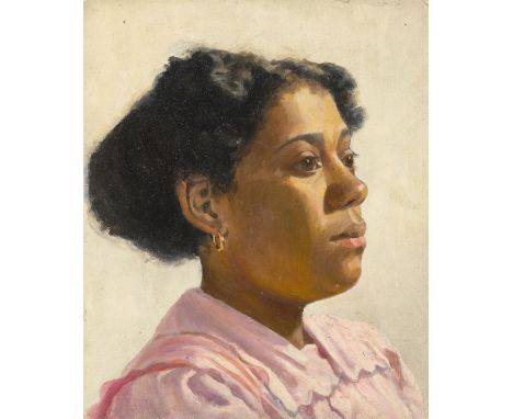 (See English version below)Deutsch, um 1900. Frauenporträt. Öl auf Leinwand auf Pappe.  29,8&nbsp;×&nbsp;24,6&nbsp;cm ( 11&nb