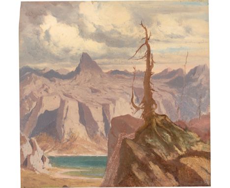 (See English version below)Deutsch, um 1820/30. Zwei Hochgebirgsstudien mit Gletschersee. Jeweils Öl auf Papier, auf leichten