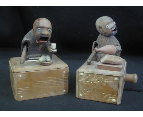 TWO SIMILAR JAPANESE KOBE AUTOMATA FIGURES of artisans with moving arms and googly eyes with open mouths, of the late Meiji p