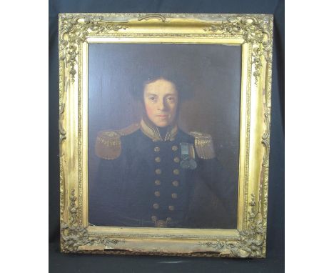 BRITISH SCHOOL (19th Century), portrait of a young naval officer with gold epaulettes and medals, together with a portrait of