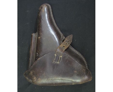GERMAN FIRST WORLD WAR LEATHER LUGER PISTOL HOLSTER, the cover internally marked B.A.X 1, the back marked L. N. A. J Altona, 