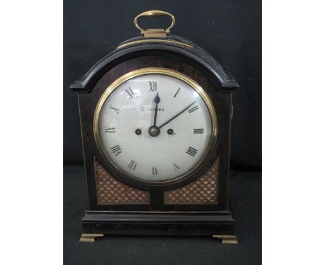 LATE 18TH/EARLY 19TH CENTURY ENGLISH MAHOGANY TWO TRAIN BRACKET CLOCK, the face marked 'T. Austen', having arched case with b