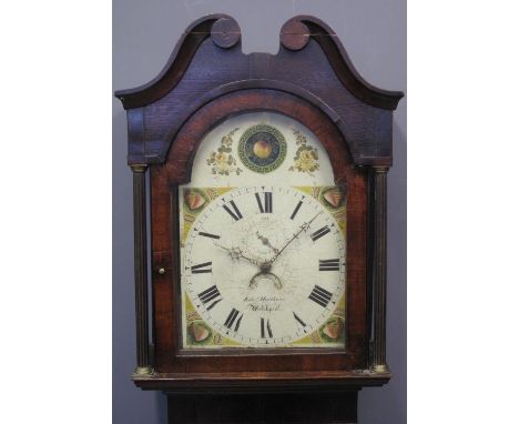 EARLY 19TH CENTURY WELSH 30 HOUR LONGCASE CLOCK by 'Edward Matthews of Welshpool' having broken swan neck pediment above arch