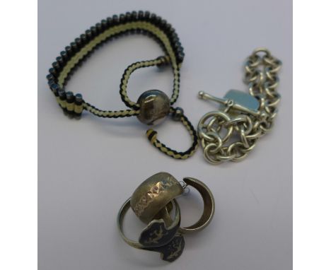 A Links of London bracelet, a silver ring, earrings and bracelet
