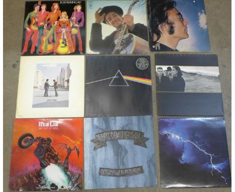 Twelve LP records including Pink Floyd, Bob Dylan, John Lennon, Bruce Springsteen and Fortheringay