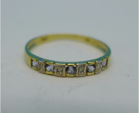 A 9ct gold, diamond and amethyst ring, 0.9g, N