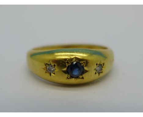 An 18ct gold, diamond and sapphire ring, 3.6g, M