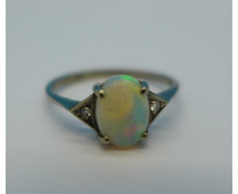 An 18ct gold, opal and white stone ring, 2.1g, M