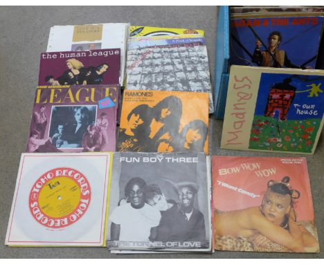 A quantity of 45RPM vinyl singles from the 1970's and 1980's including Stiff Little Fingers, Bow Wow Wow, Tubeway Army, Under