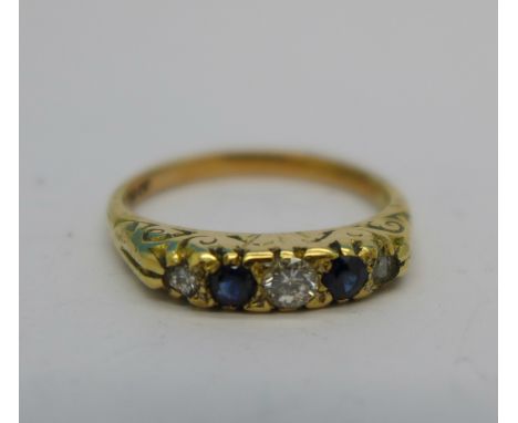 An 18ct gold, sapphire and diamond ring, 3.4g, N