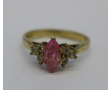 A 9ct gold, pink and white stone ring, 2.6g, O