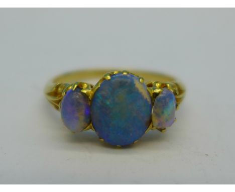 A yellow metal and opal ring, 4.3g, R