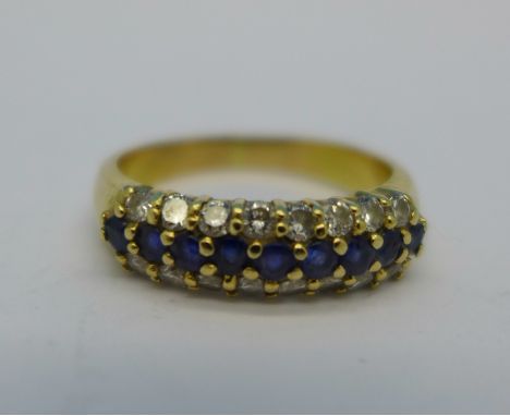 A yellow metal, sapphire and diamond ring, 3.6g, L