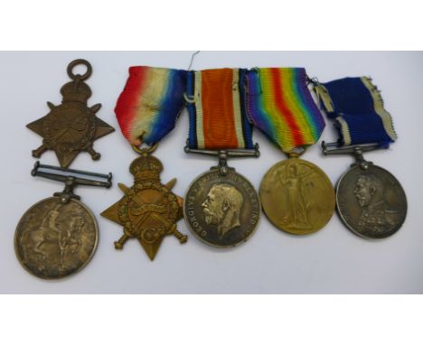 Two groups of WWI medals:- four including Naval For Long Service and Good Conduct to K.12472 S.J. Cotton S.P.O. H.M.S. Comus 