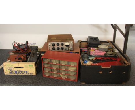 2 boxes of vintage electrical gauges etc.