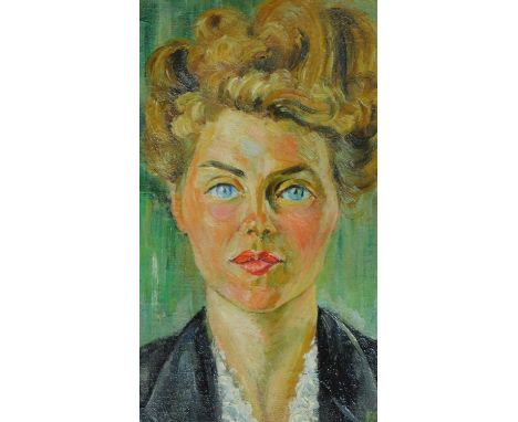 A framed oil on board, expressionist style portrait, signed. 41x32cm