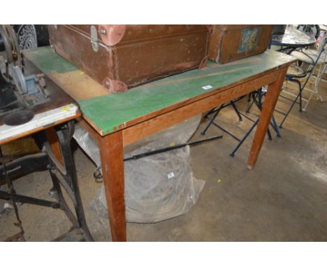 A green painted top pine table 