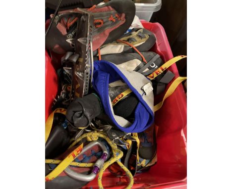 TWO CRATES CONTAINING VINTAGE CUTLERY, TENNIS RACKETS, KODAK CAMERA, WEIGHING SCALES, ETC.
