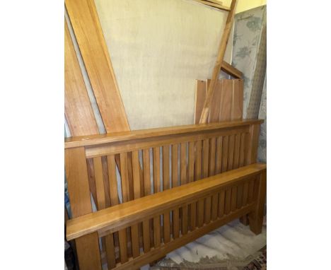 GOOD QUALITY LIGHT OAK DOUBLE BED WITH MATTRESS