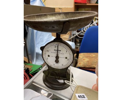 SET OF SALTER IMPROVED FAMILY SCALES WITH ENAMEL FACE AND WEIGHTS 
