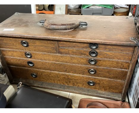 VINTAGE OAK SIX DRAWER COLLECTORS CABINET/TABLE TOP TOOL CHEST