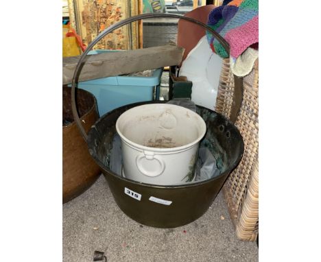 BRASS JAM PAN AND CERAMIC PLANTER