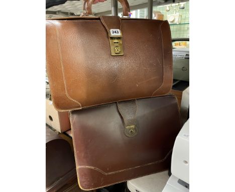 FOUR VINTAGE TAN LEATHER BRIEFCASES AND ONE OTHER
