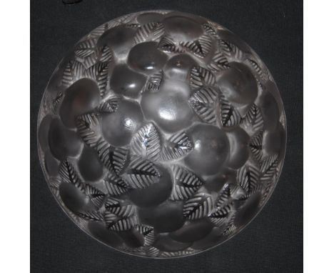 René Lalique plafonnier in the Lausanne pattern with fruit and foliate decoration, marked 'R. Lalique France' to the rim, inc