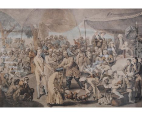 Richard Earlom (British, 1743 - 1822) After Johan Zoffany RA Colonel Mordaunt's Cock Match at Lucknow Colour print with title