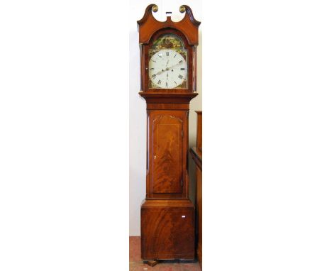 19th century Scottish mahogany inlaid eight day longcase clock by James Johnson of Linlithgow, the painted 13in dial with two