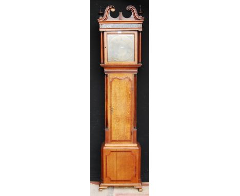 George III oak cased longcase clock by Foden, possibly Foden of Congleton, the 12in brass square dial with brass and Arabic n